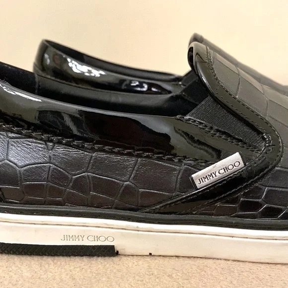 Jimmy Choo Men’s Grove Crocodile Embossed Black leather Slip On Sneaker SZ 43/10